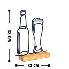 Objet décoratif à poser Zidas L26xH39cm Bois Naturel et Métal Verre et bouteille de bière Noir