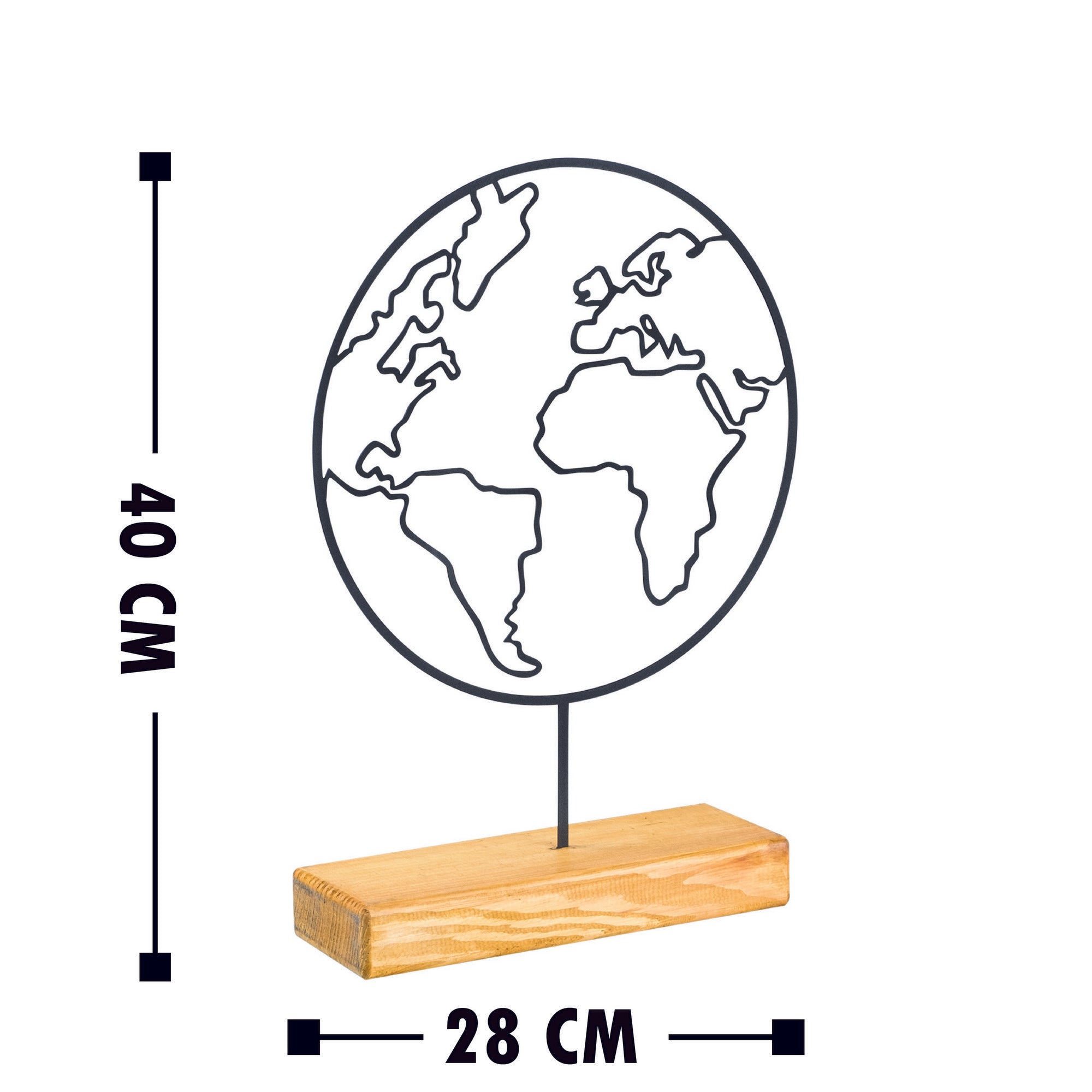 Objet décoratif à poser Zidas L28xH40cm Bois Naturel et Métal Globe terrestre Noir