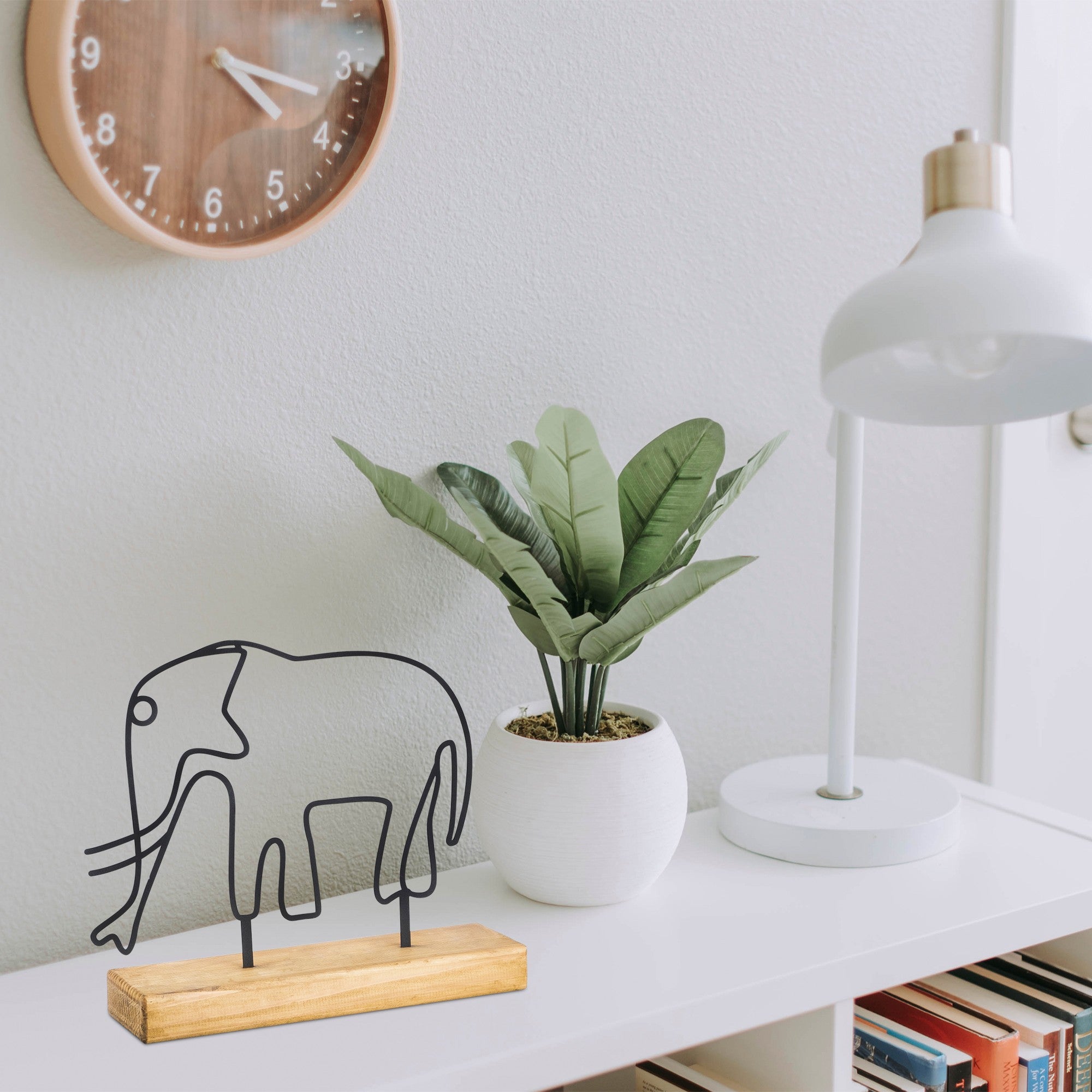 Objet décoratif à poser Zidas L30xH30cm Bois Naturel et Métal Eléphant Noir