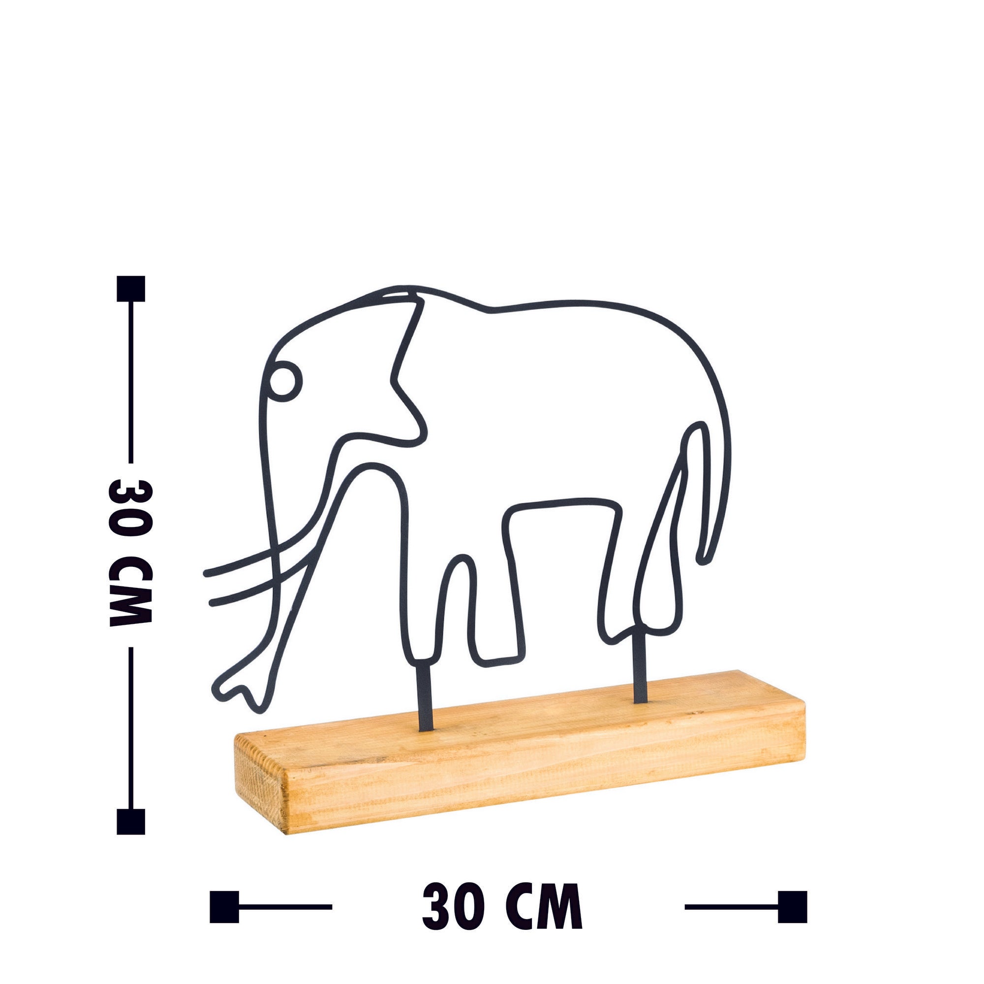 Objet décoratif à poser Zidas L30xH30cm Bois Naturel et Métal Eléphant Noir