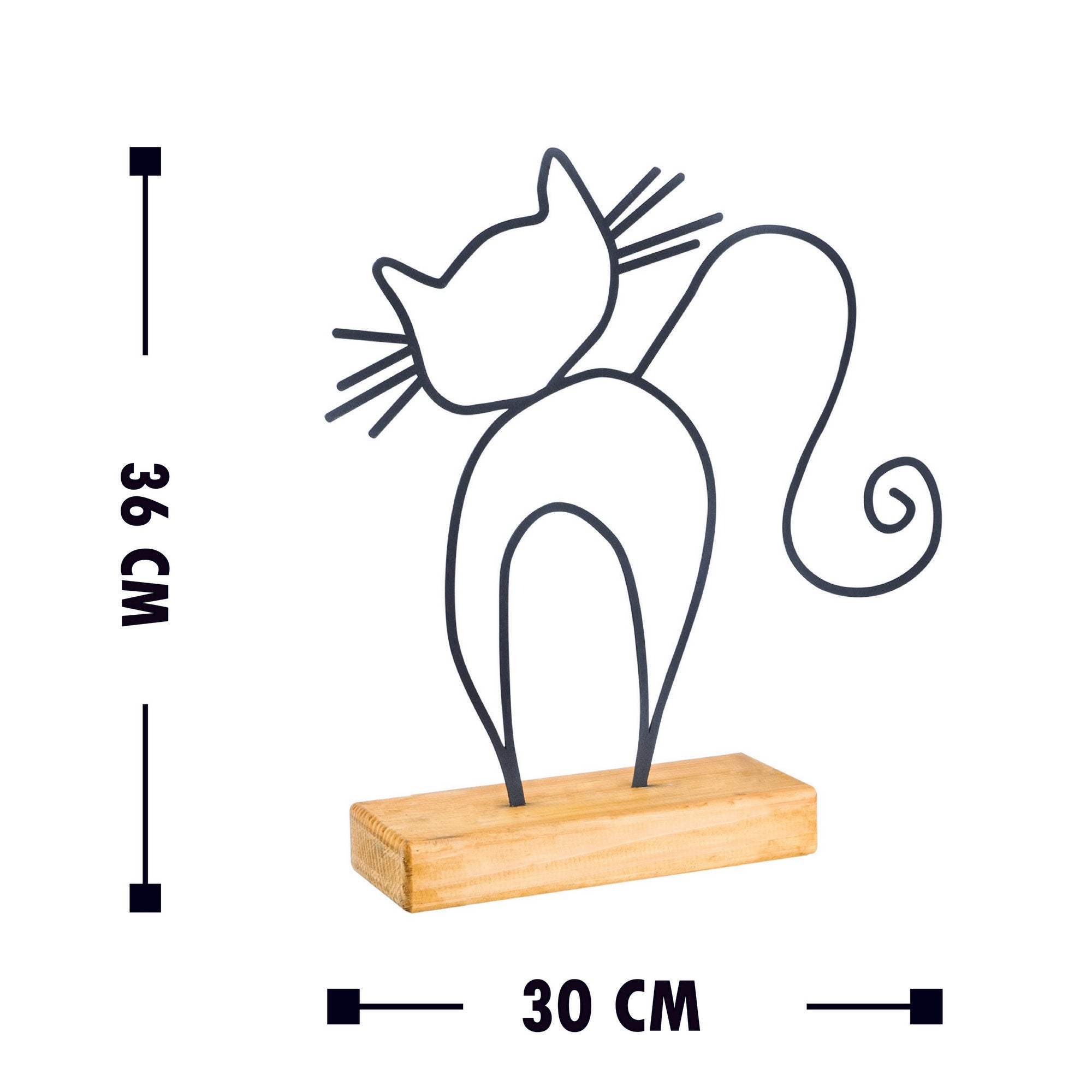 Objet décoratif à poser Zidas L30xH36cm Bois Naturel et Métal Chat Noir