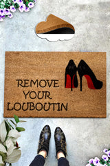 Paillasson Lagon 40x60cm Fibre de coco Naturel Motif "Remove tour louboutin" Noir