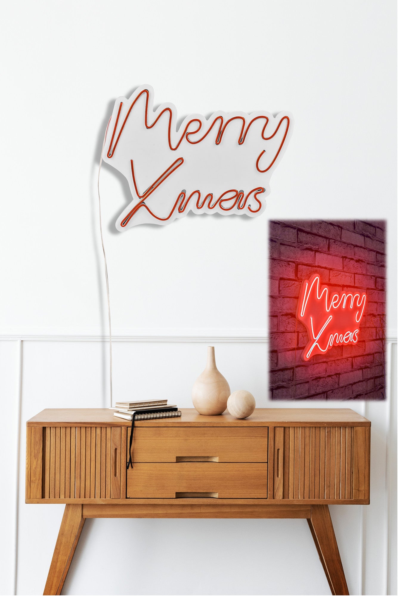 Panneau mural Lucendi L43xH33cm "Merry Chrustmas" Néon Rouge