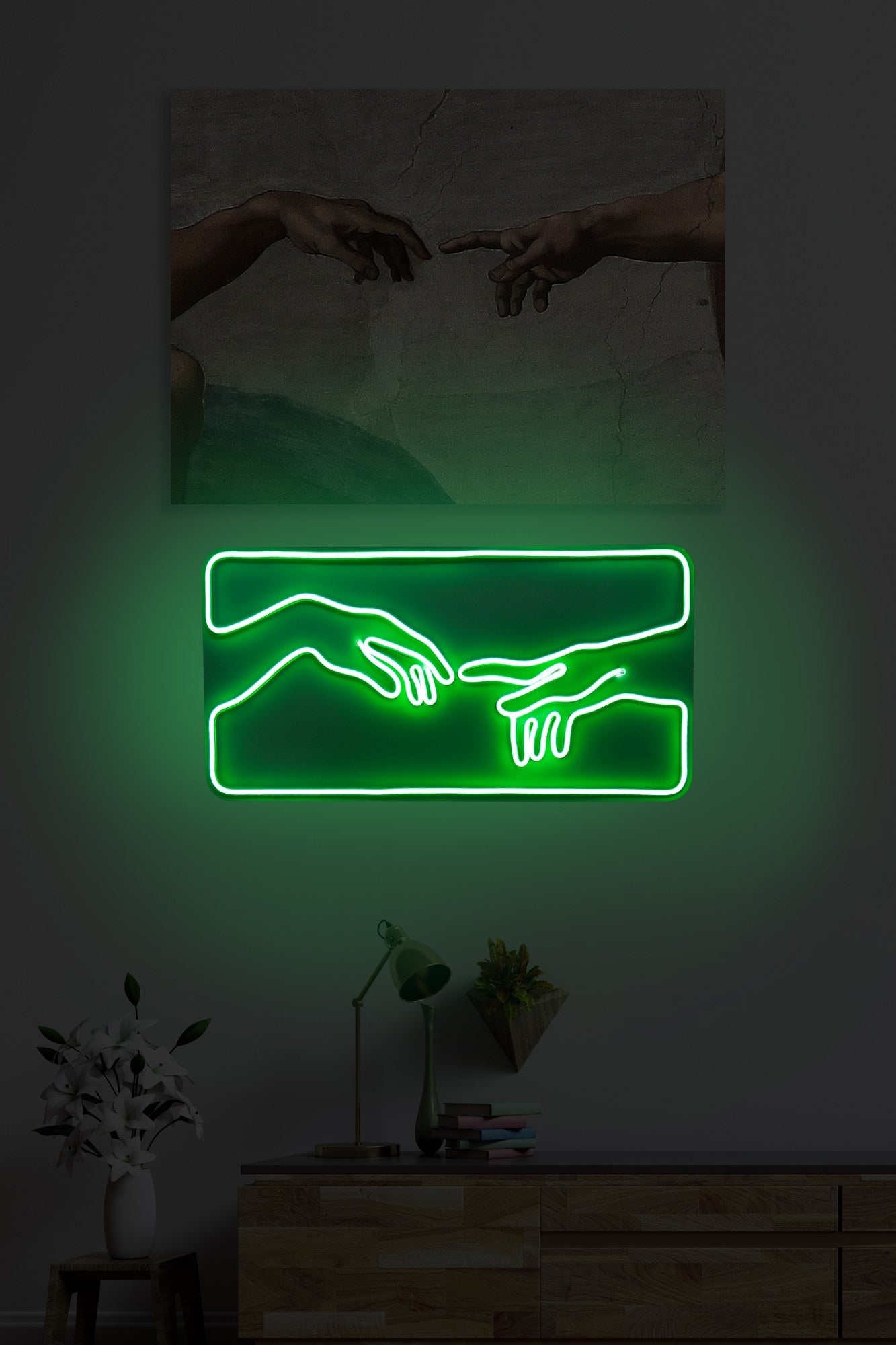 Panneau murale Toledo L54xH28cm "Création d'adam" LED Vert