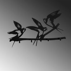 Patère murale 4 crochés Takumi 52x32cm 3 oiseaux Métal Noir