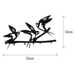 Patère murale 4 crochés Takumi 52x32cm 3 oiseaux Métal Noir