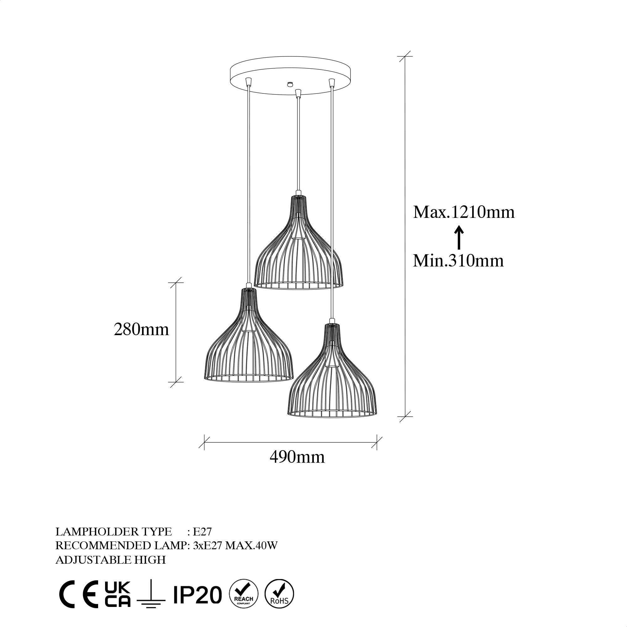 Plafonnier 3 lampes filaires escalier Nidis D49cm Métal Or