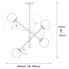 Plafonnier baguettes obliques 4 lampes Powhiri Métal Noir