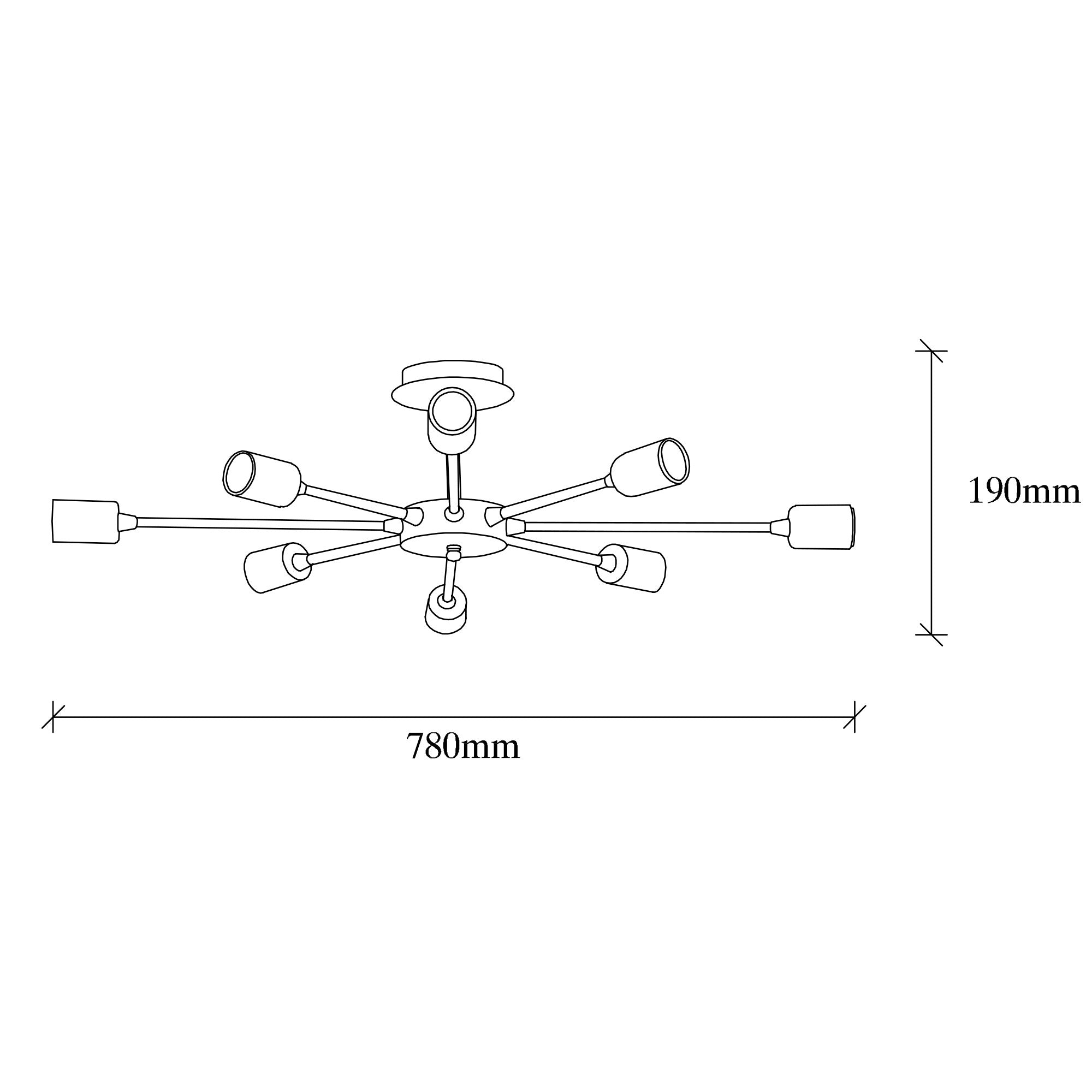 Plafonnier branche étoile 8 lampes Dumpling D78cm Métal Noir