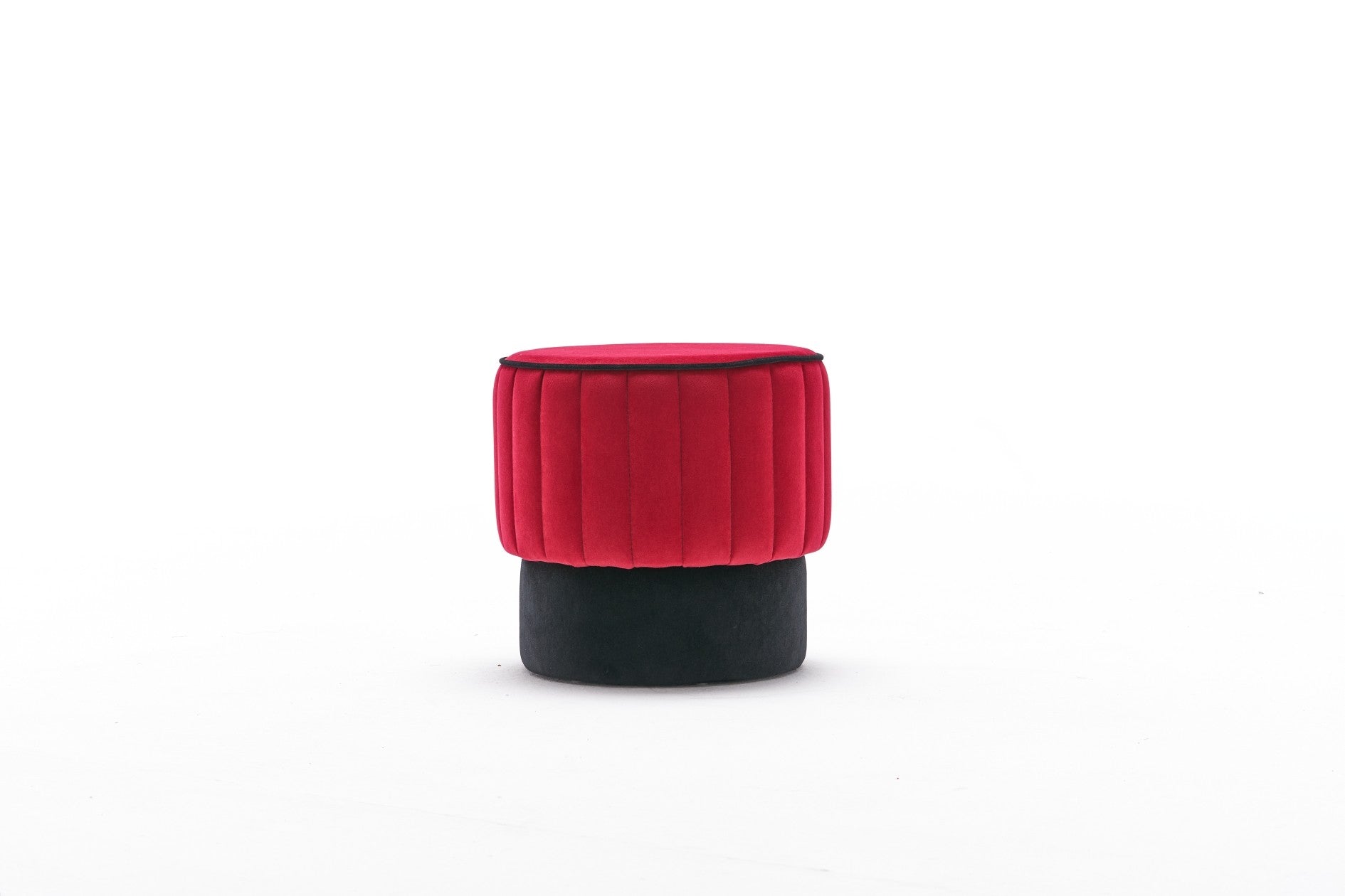 Pouf rond Goren D40cm Velours Noir et Rouge