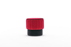 Pouf rond Goren D40cm Velours Noir et Rouge