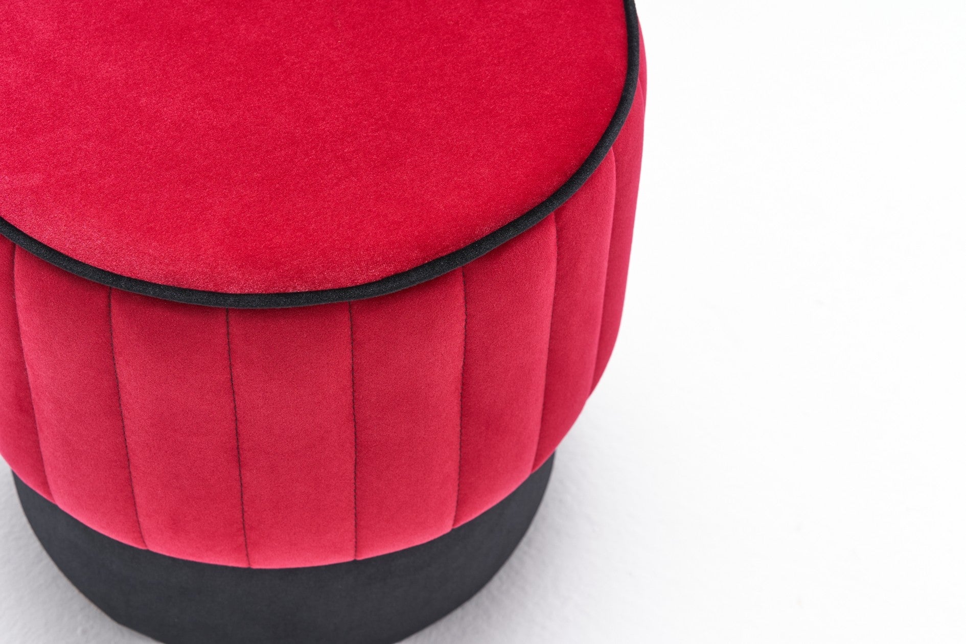 Pouf rond Goren D40cm Velours Noir et Rouge