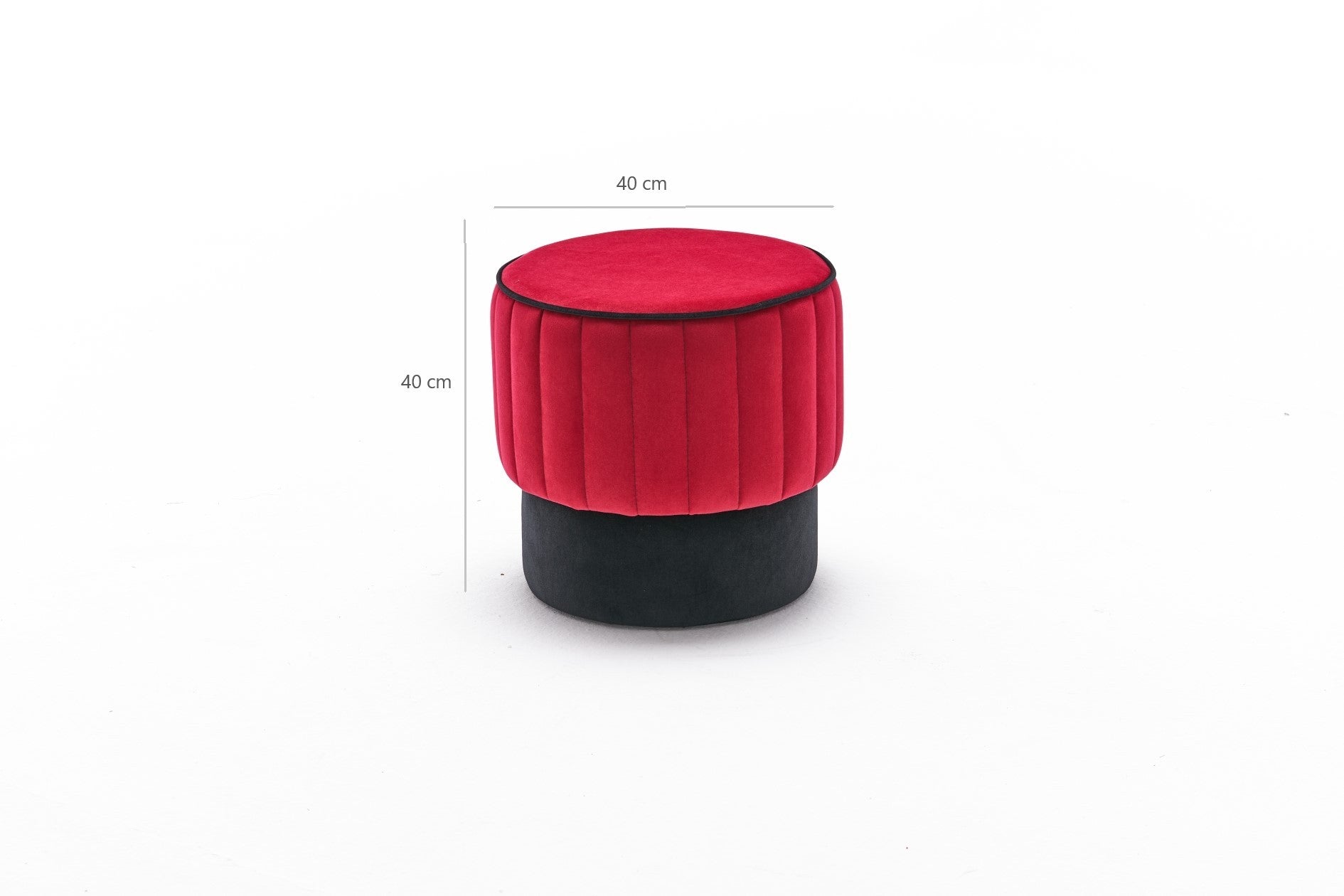 Pouf rond Goren D40cm Velours Noir et Rouge