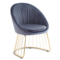 Chaise avec dossier arrondi en velours gris et pieds dorés