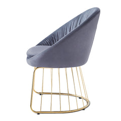 Chaise avec dossier arrondi en velours gris et pieds dorés