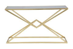 Console rectangulaire métal doré plateau verre trempé noir