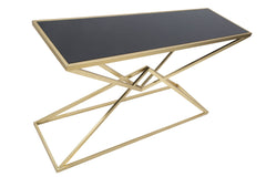 Console rectangulaire métal doré plateau verre trempé noir