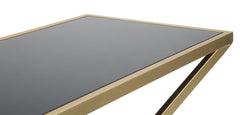 Console rectangulaire métal doré plateau verre trempé noir