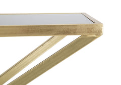 Console rectangulaire métal doré plateau verre trempé noir