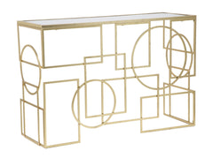 Console rectangulaire Marie Métal Doré plateau Verre Miroir