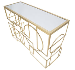 Console rectangulaire Marie Métal Doré plateau Verre Miroir