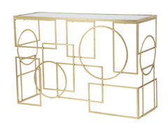 Console rectangulaire Marie Métal Doré plateau Verre Miroir
