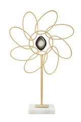 Décoration fleur en métal Marguerite base en marbre doré