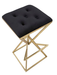 Tabouret de bar Pyramide métal doré Tissu noir
