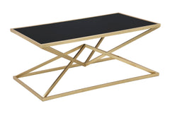 Table basse rectangulaire Piramid en métal doré et verre noir trempé