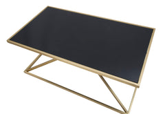 Table basse rectangulaire Piramid en métal doré et verre noir trempé