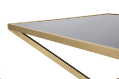 Table basse rectangulaire Piramid en métal doré et verre noir trempé