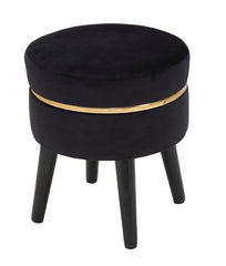 Tabouret Velours Noir en Bois bande dorée