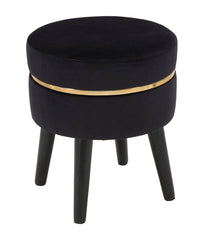 Tabouret Velours Noir en Bois bande dorée