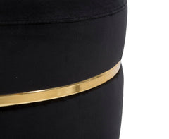 Tabouret Velours Noir en Bois bande dorée
