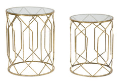 Tables rondes TUNISI en métal doré et verre