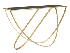 Console en métal et verre noir avec détails dorés
