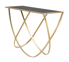Console en métal et verre noir avec détails dorés