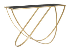 Console en métal et verre noir avec détails dorés