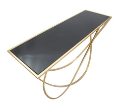 Console en métal et verre noir avec détails dorés