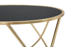 Table basse ronde en métal doré et verre noir