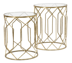 Tables rondes TUNISI en métal doré et verre