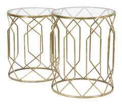 Tables rondes TUNISI en métal doré et verre