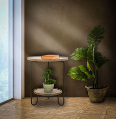 Table basse ronde Arex Métal et Bois avec Étagère