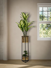 Porte-fleur DOPPIO en métal doré ciselé et base en métal noir