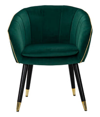 Fauteuil Paris Tissu Vert pieds Bois Noir et Détails Dorés