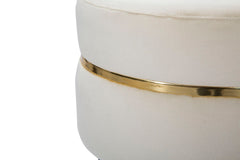 Tabouret crème Velours pieds métal noir finition dorée