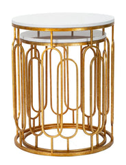 Table ronde en métal doré Tory Marbre Blanc