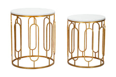 Table ronde en métal doré Tory Marbre Blanc