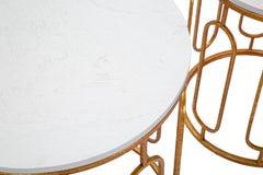 Table ronde en métal doré Tory Marbre Blanc