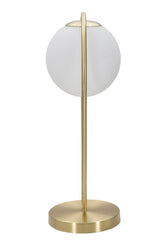 Lampe de table Glamy en métal doré avec sphère en verre blanc